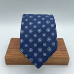 Drake's for Cruciani & Bella 100%  Woven Silk Jacquard Tipped Blue, Light Blue and White Motif Tie Handmade in London, England 9 cm x 148 cm #5384
