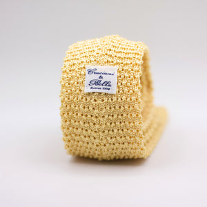 Cruciani & Bella 100%  Knitted Silk Egg Yolk Yellow  tie Handmade in Italy 6 cm x 145 cm