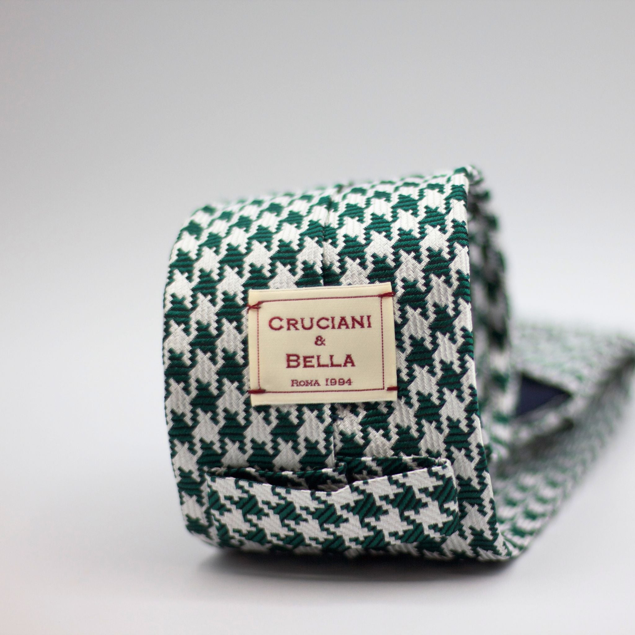 Cruciani & Bella 100% silk Tipped 3-Folds High Forrest Green Houndstooth Tie Handmade in Como, Italy 8 cm x 150 cm