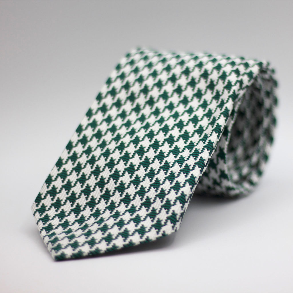 Cruciani & Bella 100% silk Tipped 3-Folds High Forrest Green Houndstooth Tie Handmade in Como, Italy 8 cm x 150 cm