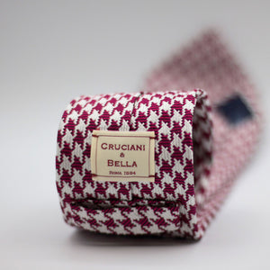 Cruciani & Bella 100% silk Tipped 3-Folds High Fuchsia Houndstooth Tie Handmade in Como, Italy 8 cm x 150 cm