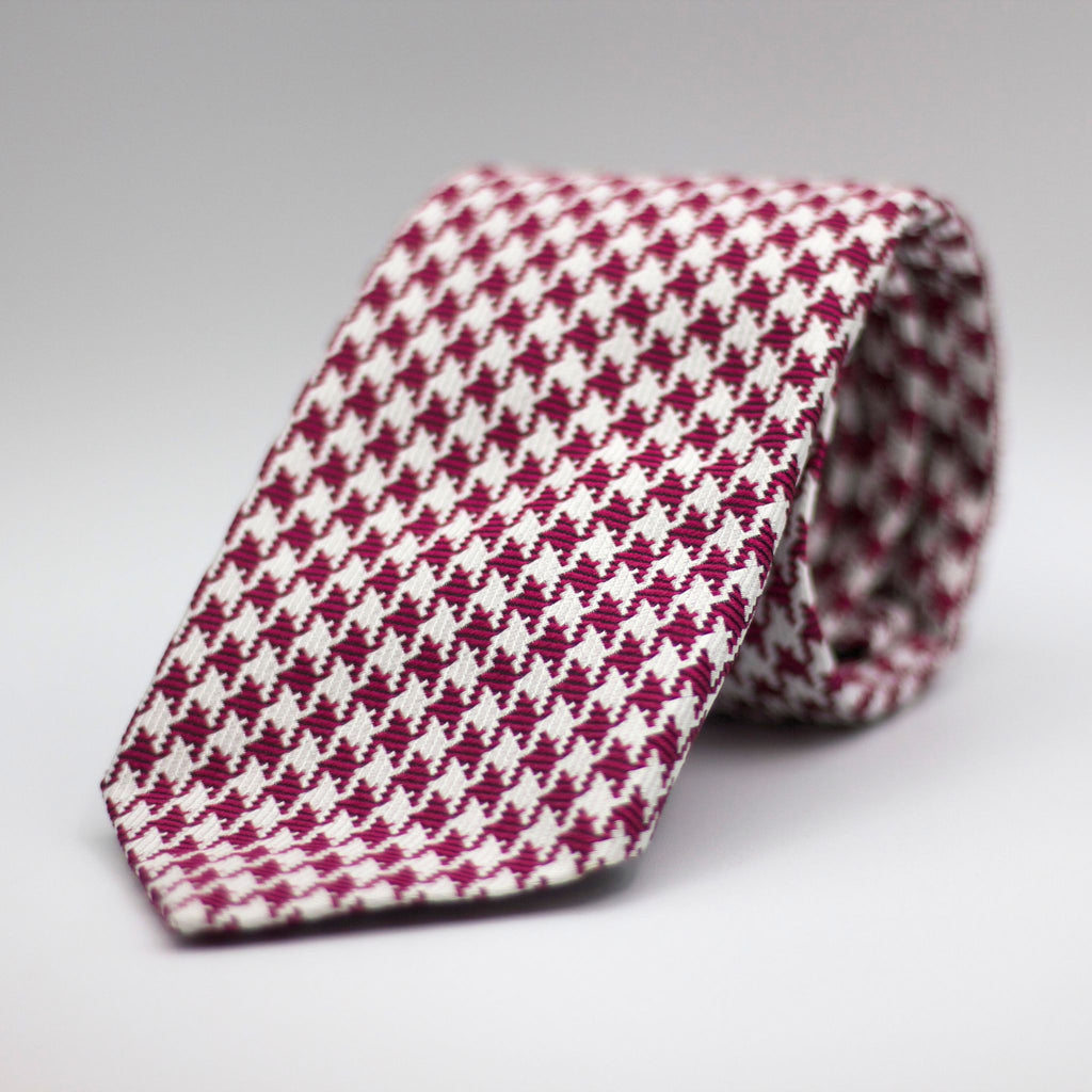 Cruciani & Bella 100% silk Tipped 3-Folds High Fuchsia Houndstooth Tie Handmade in Como, Italy 8 cm x 150 cm