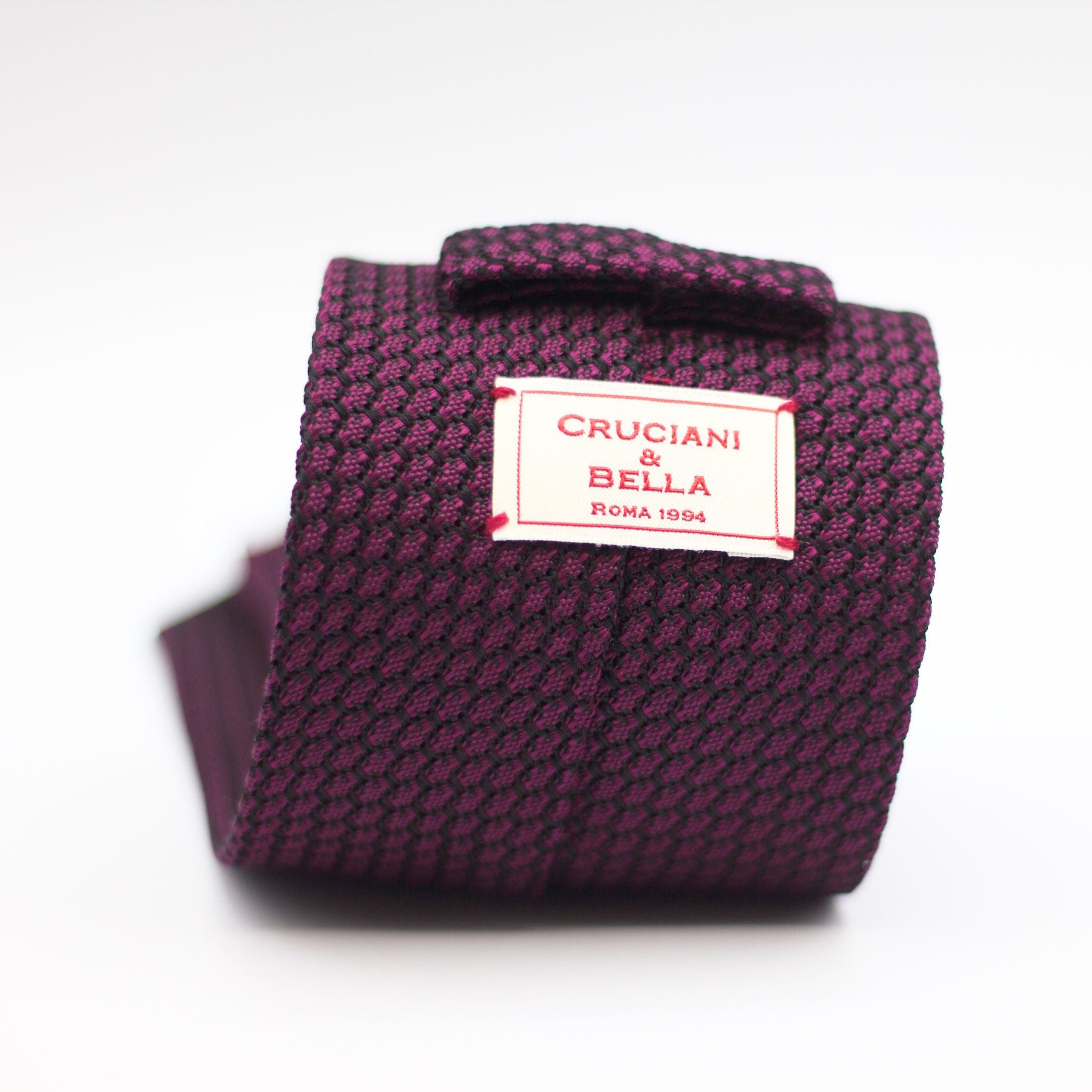 Cruciani & Bella 100% Silk Grenadine Garza Grossa Woven in Italy Unlined Hand rolled blades Purple and black tie Handmade in Italy 8 cm x 150 cm