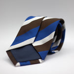 Holliday & Brown for Cruciani & Bella 100% Silk Jacquard  Regimental "Gentlemen of Yorkshire" Light Blue, Brown and White stripes tie Handmade in Italy 8 cm x 150 cm