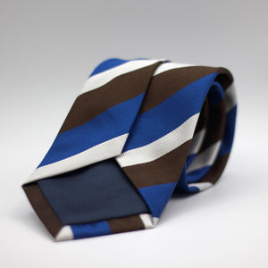 Holliday & Brown for Cruciani & Bella 100% Silk Jacquard  Regimental "Gentlemen of Yorkshire" Light Blue, Brown and White stripes tie Handmade in Italy 8 cm x 150 cm