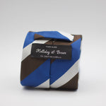 Holliday & Brown for Cruciani & Bella 100% Silk Jacquard  Regimental "Gentlemen of Yorkshire" Light Blue, Brown and White stripes tie Handmade in Italy 8 cm x 150 cm