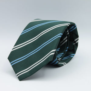 Holliday & Brown for Cruciani & Bella 100% Silk Jacquard  Tipped Green, White and Light Blue striped tie Handmade in Italy 8 cm x 148 cm #5124