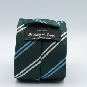 Holliday & Brown for Cruciani & Bella 100% Silk Jacquard  Tipped Green, White and Light Blue striped tie Handmade in Italy 8 cm x 148 cm #5124