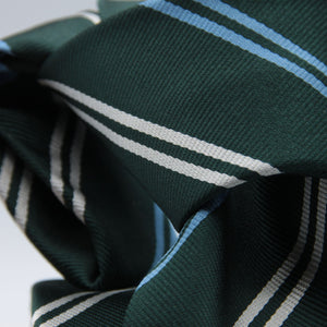 Holliday & Brown for Cruciani & Bella 100% Silk Jacquard  Tipped Green, White and Light Blue striped tie Handmade in Italy 8 cm x 148 cm #5124