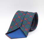 Cruciani & Bella 100% Printed Silk 36 oz UK fabric Unlined Green, Blue, Light Blue and Orange Motif Unlined Tie Handmade in Italy 8 x 150 cm