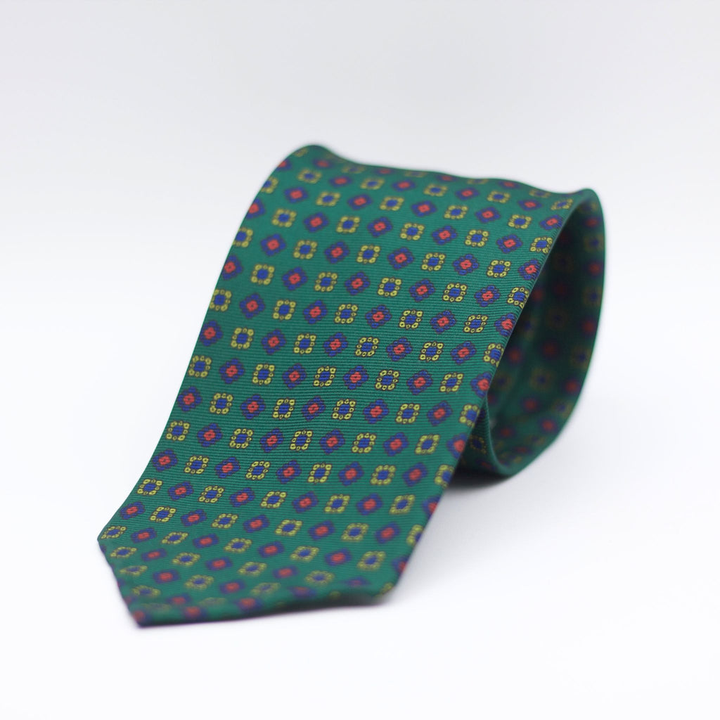 Cruciani & Bella 100% Printed Silk 36 oz UK fabric Unlined Green, Blue, Red and Yellow Unlined Tie Handmade in Italy 8 x 150 cm
