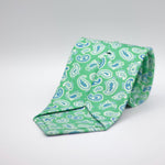 Cruciani &amp; Bella 100% Printed Silk Silk Made in England&nbsp; Self-tipped Green, Blue and White Paisley Motif Tie 8 cm x 150 cm Handmade in &nbsp;England