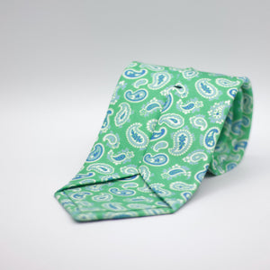 Cruciani &amp; Bella 100% Printed Silk Silk Made in England&nbsp; Self-tipped Green, Blue and White Paisley Motif Tie 8 cm x 150 cm Handmade in &nbsp;England