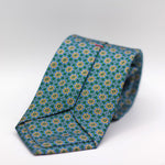 Cruciani & Bella 100% Silk Printed Self-Tipped Green, Blue and Yellow Tie Handmade in Rome, Italy. 8 cm x 150 cm