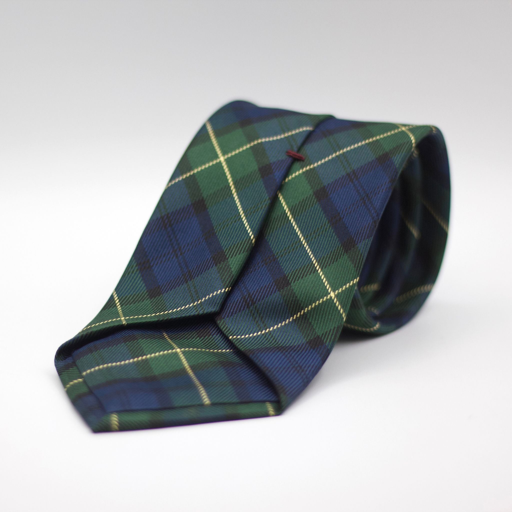 Cruciani &amp; Bella 100% Woven Jacquard Silk Self Tipped Green, Blue and &nbsp;Yellow Tartan Tie Handmade in Italy 8 cm x 150 cm #8756
