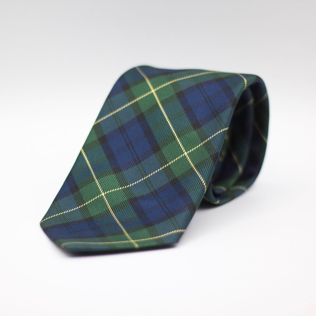 Cruciani &amp; Bella 100% Woven Jacquard Silk Self Tipped Green, Blue and &nbsp;Yellow Tartan Tie Handmade in Italy 8 cm x 150 cm #8756