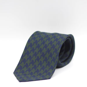 Holliday & Brown for Cruciani & Bella 100% printed Silk Unlined Seven Fold Green, Blue houndstooth motif tie Handmade in Italy 8 cm x 150 cm