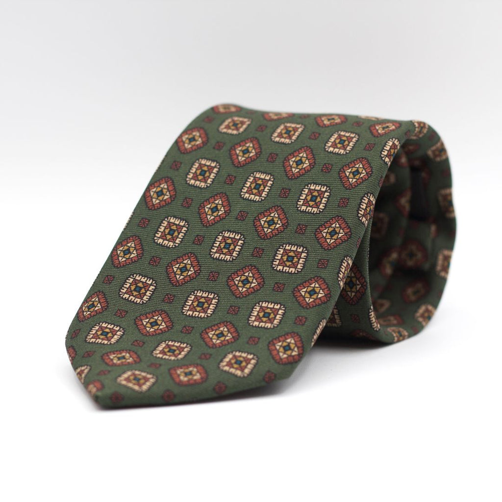 Holliday & Brown - Printed Silk - Green, Brown and Beige motif tie