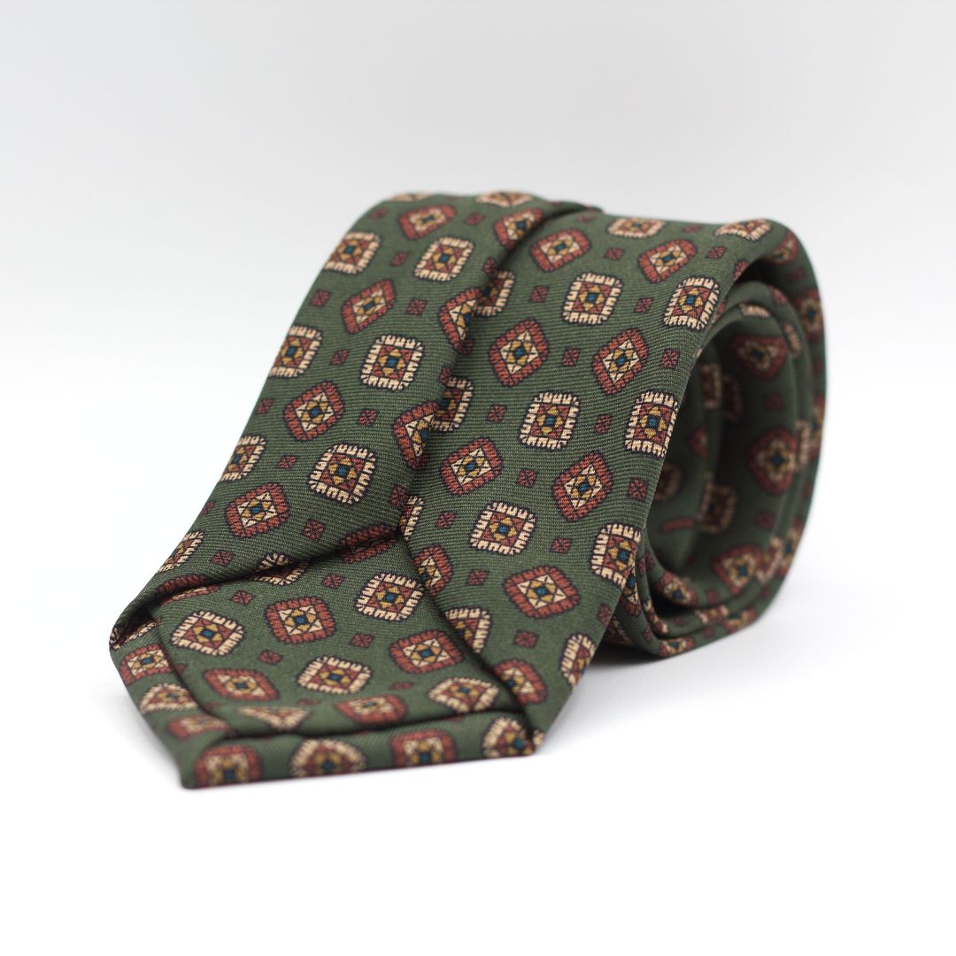 Holliday & Brown - Printed Silk - Green, Brown and Beige motif tie