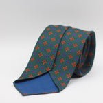 Cruciani & Bella 100% Printed Silk Unlined Green, Orange and Light Blue Motif Unlined Tie Handmade in England 8 x 153 cm