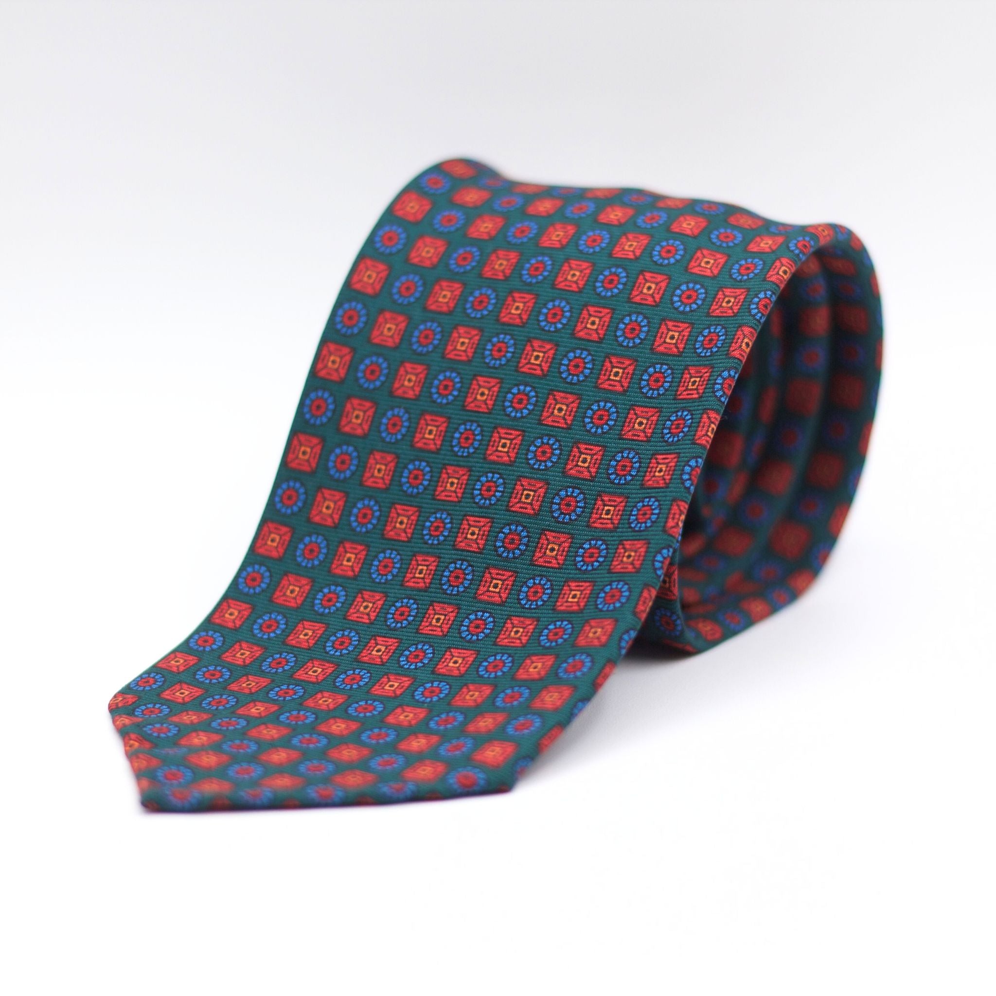 Cruciani & Bella 100% Printed Silk 36 oz UK fabric Unlined Green, Orange and Light Blue Unlined Tie Handmade in Italy 8 x 150 cm