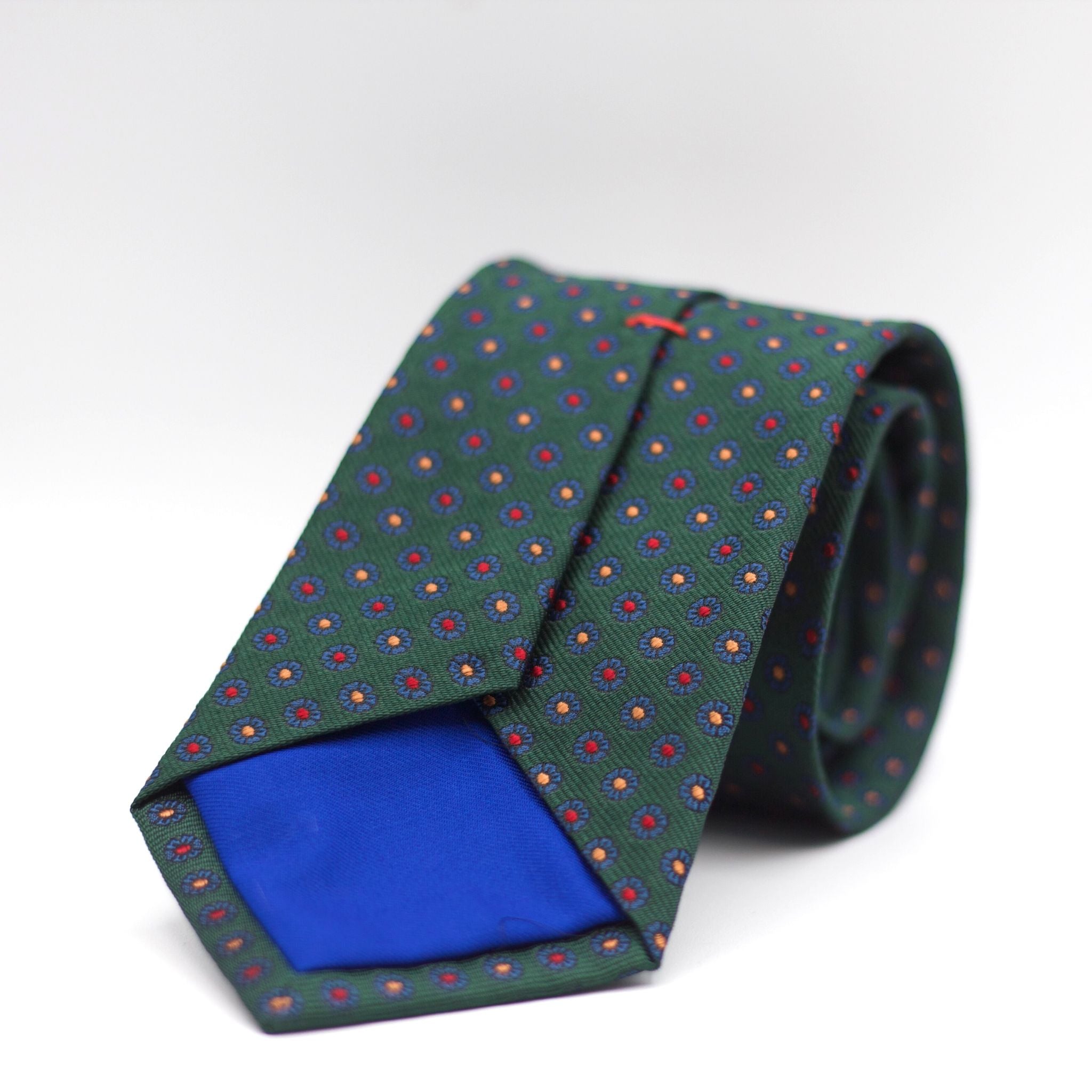 Cruciani & Bella 100% Silk Made in England Jacquard  Tipped Green , Red, Blue and Yellow Tie  Handmade in Italy 8 cm x 150 cm