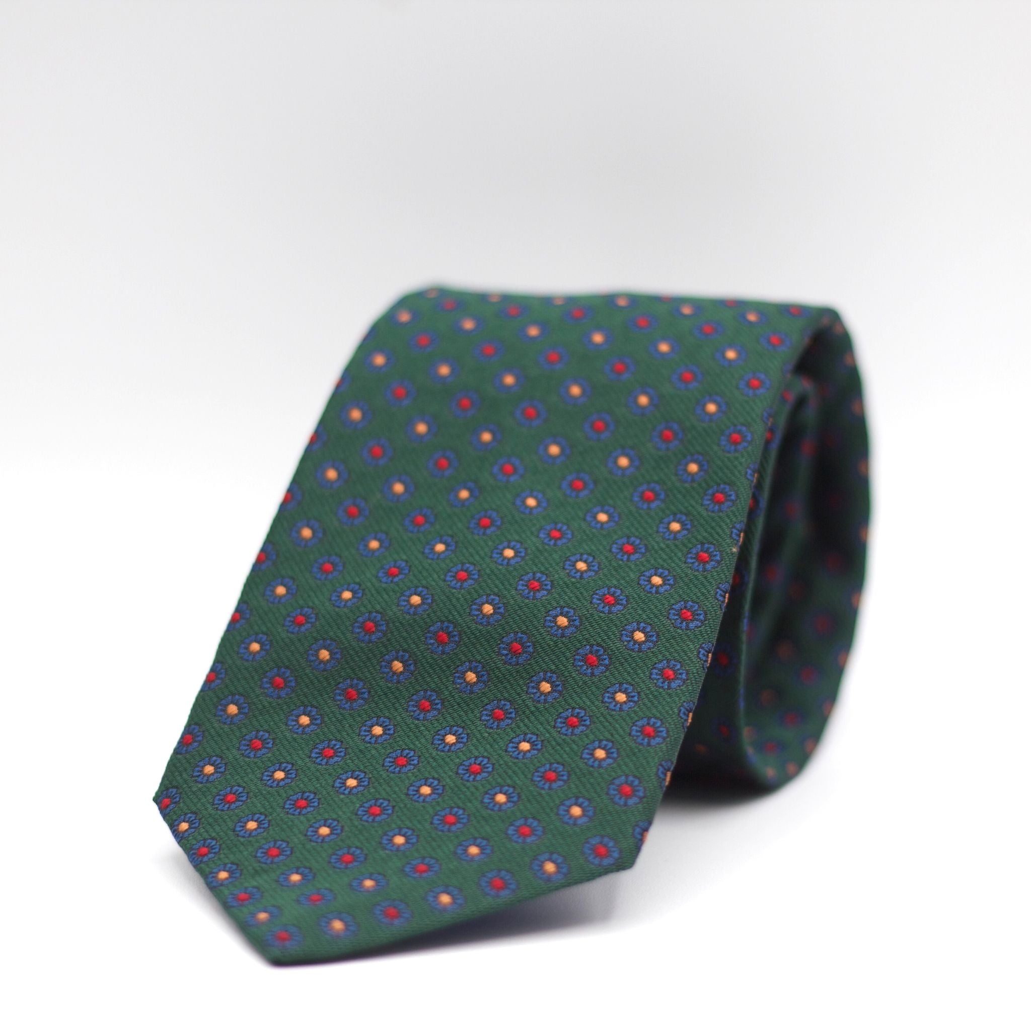 Cruciani & Bella 100% Silk Made in England Jacquard  Tipped Green , Red, Blue and Yellow Tie  Handmade in Italy 8 cm x 150 cm