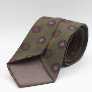 Cruciani & Bella 100% Printed Madder Silk  Italian fabric Unlined tie Green, Red and Blue Motif Unlined Tie Handmade in Italy 8 cm x 150 cm