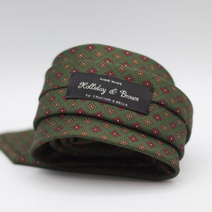 Holliday & Brown for Cruciani & Bella 100% Printed Silk Self-Tipped Green, Red and Yellow motif tie Handmade in Italy 8 cm x 150 cm