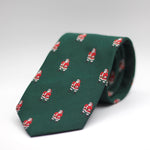 Cruciani & Bella 100% silk Tipped Green, Santa Claus embroidery motif Tie Made in England 8 cm x 150 cm