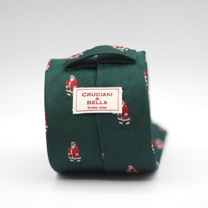 Cruciani & Bella 100% silk Tipped Green, Santa Claus embroidery motif Tie Made in England 8 cm x 150 cm