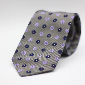 Cruciani & Bella 100% Silk Made in England Jacquard  Tipped Grey, Blue Navy and Lilac Floral Motif Tie Handmade in Italy 8 cm x 150 cm