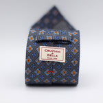 Cruciani & Bella 100% Printed Silk 36 oz UK fabric Unlined Grey, Blue, Light Blue and Orange Motif Unlined Tie Handmade in Italy 8 x 150 cm