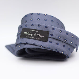 Holliday & Brown for Cruciani & Bella 100% Printed Silk Self-Tipped Grey, Light Blue and White  motif tie Handmade in Italy 8 cm x 150 cm