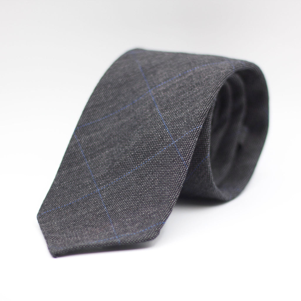 Cruciani & Bella 100% Wool - Harrison Made in England  Unlined Hand rolled blades Grey, Light Blue over check Unlined Tie Handmade in Italy 8 cm x 150 cm