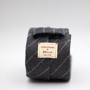 Cruciani & Bella 100% Wool  Tipped Hand rolled blades Grey, Light Grey stripes Tie Handmade in Italy 8 cm x 150 cm