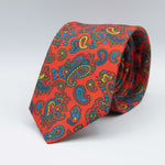 Cruciani & Bella 100% Silk Printed Self-Tipped Red, Green, Yellow and Blue Paisley Motif Tie Handmade in Rome, Italy. 8 cm x 150 cm #7812