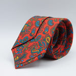 Cruciani & Bella 100% Silk Printed Self-Tipped Red, Green, Yellow and Blue Paisley Motif Tie Handmade in Rome, Italy. 8 cm x 150 cm #7812