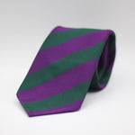 Cruciani & Bella 100% Silk Slim Shape Jacquard  Unlined Regimental "Highland Brigade" Green and Purple stripes tie Handmade in Italy 8 cm x 150 cm #6135