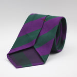 Cruciani & Bella 100% Silk Slim Shape Jacquard  Unlined Regimental "Highland Brigade" Green and Purple stripes tie Handmade in Italy 8 cm x 150 cm #6135