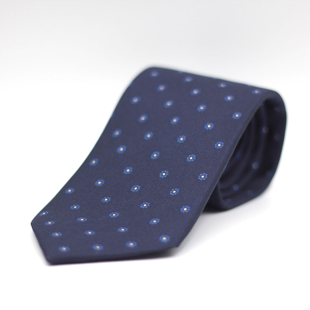 Holliday & Brown - Printed Silk - Navy, Light Blue daisies Tie