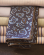 Holliday & Brown - Silk -  Blue, Light Blue and Brown Double Patterned Motif Pocket Square #7030