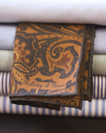 Holliday & Brown Hand-rolled   Holliday & Brown for Cruciani & Bella 100% Silk Brown, Light Brown and Blue Double Faces Patterned  Motif  Pocket Square Handmade in Italy 32 cm X 32 cm