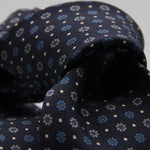 Holliday &amp; Brown for Cruciani &amp; Bella
100% Printed Silk
Self Tipped
Dark Blue, Light Blue, Grey and Fuchsia motif Tie
Handmade in Italy
8 cm x 150 cm
#9360