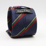 Holliday &amp; Brown
100% Jacquard Silk
Tipped
"Royal Marines" Regimental Tie
Blue, Red, Green and Yellow Stripes
Handmade in Italy
8 cm x 148 cm
#8810