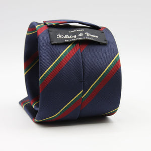 Holliday &amp; Brown
100% Jacquard Silk
Tipped
"Royal Marines" Regimental Tie
Blue, Red, Green and Yellow Stripes
Handmade in Italy
8 cm x 148 cm
#8810