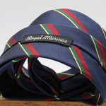 Holliday &amp; Brown
100% Jacquard Silk
Tipped
"Royal Marines" Regimental Tie
Blue, Red, Green and Yellow Stripes
Handmade in Italy
8 cm x 148 cm
#8810