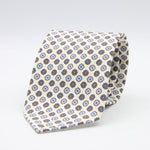 Cruciani &amp; Bella Tie
Handmade and Printed in Italy
Unlined
Hand Rolled
Off-White, Blue and Orange Tie
100% Printed Madder Silk
8 X 150 Cm
#9539