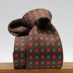 Cruciani &amp; Bella Tie
100%&nbsp; Silk
Printed and Handmade in Italy
Self-Tipped
Brown, Orange and Sky Blue Tie

8 cm x 150 cm
#9610