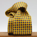 Cruciani &amp; Bella Tie
100%&nbsp; Silk
Printed and Handmade in Italy
Self-Tipped
Yellow, Red and Denim Blue Tie

8 cm x 150 cm
#9614